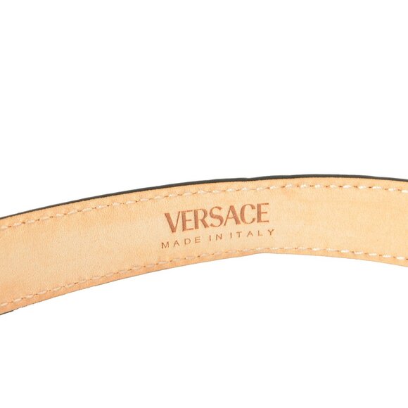 Versace Brown Croc Print 100% Leather Gold Medusa Head Skinny Belt US 22 IT 55 - Picture 4 of 5